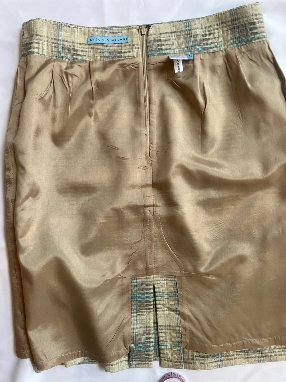 Antonio Melani Sz 6 Beige/Blue Pencil Skirt Career Work Business Academia Preppy - Picture 8 of 9